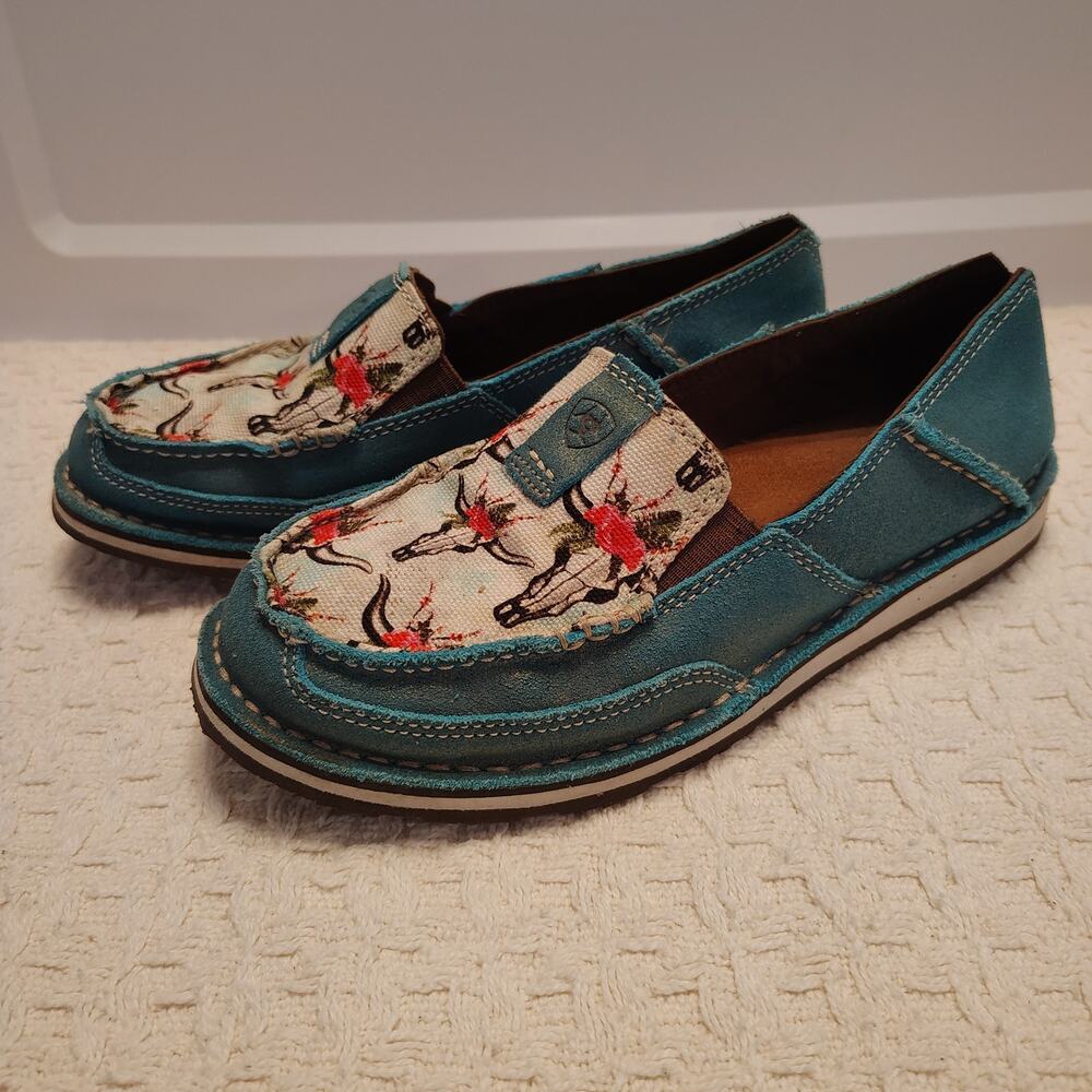 Ariat Cruiser Loafers Suede Leather Duratread Flats Slip On Cow Skull Shiny  6.5